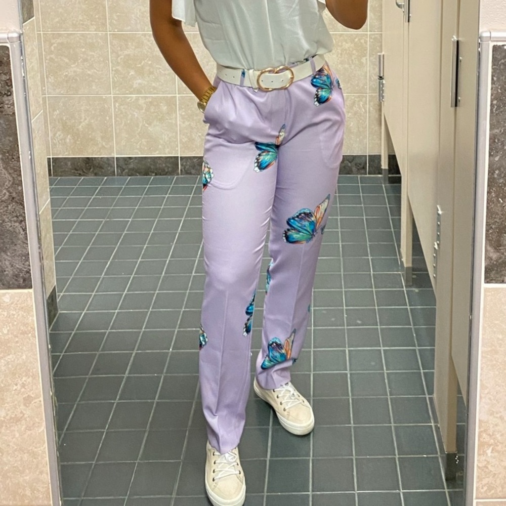 SKINNY BUTTERFLY PRINT SUIT PANTS